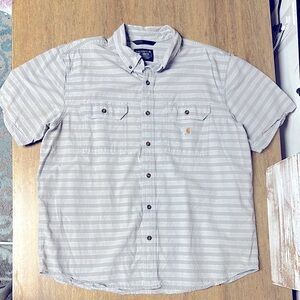 Carhartt great shape 100% cotton stripe loose fit button up pocket logo shirt